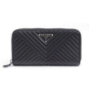 Prada Diagram Nappa Leather Long Wallet Zip Around Black